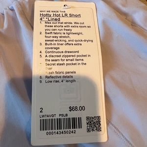 NWT size 2 lululemon Hotty Hot LR Short 4”